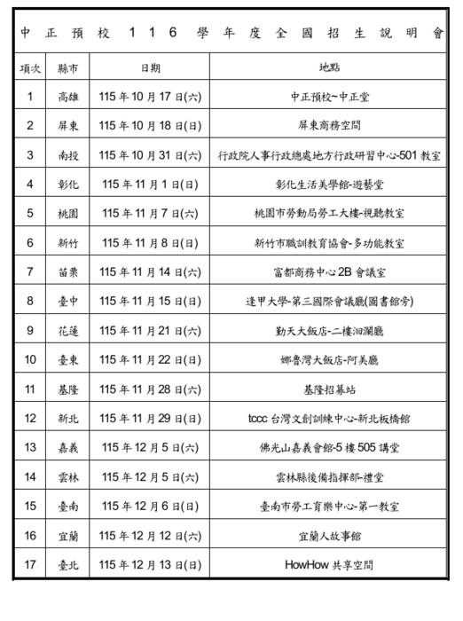 中正預校1 1 6學年度全國招生說明會